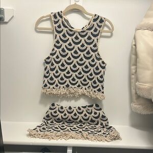 Mango Black and Cream Crochet Skirt Set